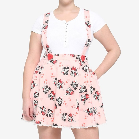 Hot Topic Her Universe Disney Mickey Mouse & Minnie Mouse Hearts Suspender Skirt - Picture 1 of 5